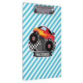 赤モンスタートラック市松模様に旗;青いストライプ クリップボード (右)