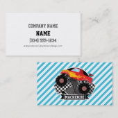 赤モンスタートラック市松模様に旗；青いストライプ 名刺 (正面/裏面)