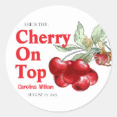 赤ユニークさくらんぼオントップベイビーシャワー ラウンドシール (正面)