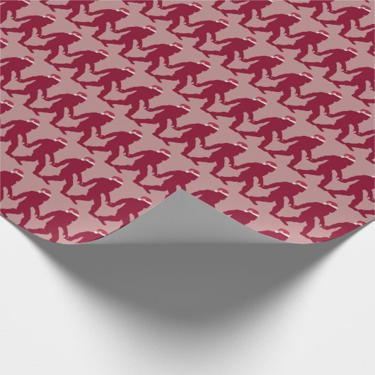 赤ユニークとピンクのビッグフートサンタクリおもしろいスマス ラッピングペーパー (角)