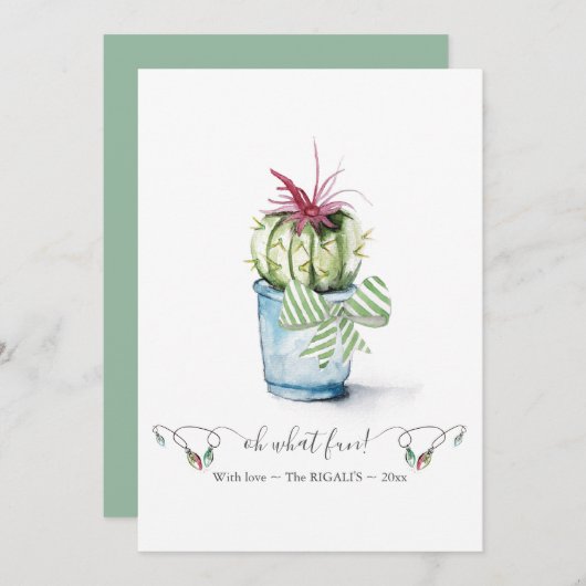 赤ユニークと緑かわいいサボテンのクリスマス シーズンカード (正面/裏面)