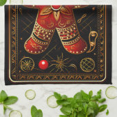 赤ユニークと金ゴールドジンジャーブレッドマン抽象芸術Chris キッチンタオル (折り畳み)