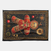 赤ユニークと金ゴールドジンジャーブレッドマン抽象芸術Chris キッチンタオル (横)