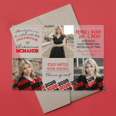 赤ユニークと黒の卒業式3写真フロスト アクリル招待状