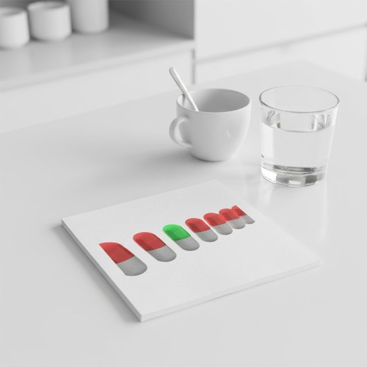 赤ユニークカプセルの中の緑の錠剤 スタンダードランチョンナプキン