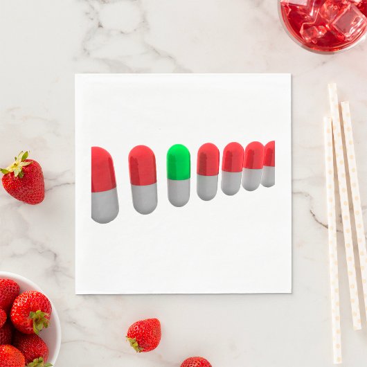 赤ユニークカプセルの中の緑の錠剤 スタンダードランチョンナプキン