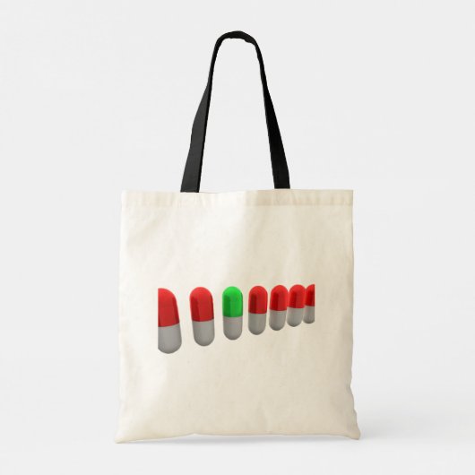 赤ユニークカプセルの中の緑の錠剤 トートバッグ (裏面)