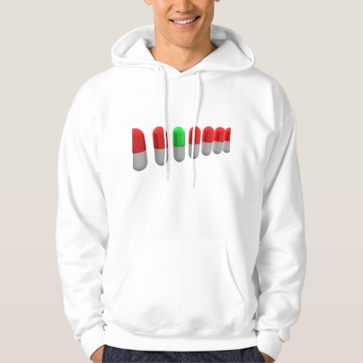 赤ユニークカプセルの中の緑の錠剤 パーカ (正面)