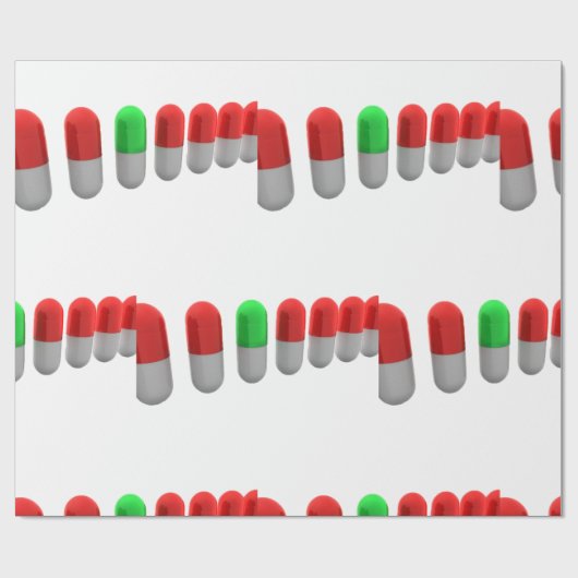 赤ユニークカプセルの中の緑の錠剤 ラッピングペーパー (フラット)
