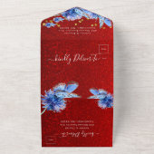赤ユニークグリッターブルーチョウ結婚ズ オールインワン招待状 (外側)