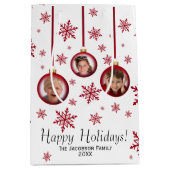 赤ユニークバウブルオーナメント3 Photo Christmas ミディアムペーパーバッグ (正面)