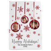 赤ユニークバウブルオーナメント3 Photo Christmas ミディアムペーパーバッグ (裏面)