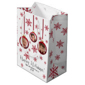 赤ユニークバウブルオーナメント3 Photo Christmas ミディアムペーパーバッグ (裏面アングル)