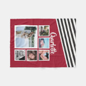赤ユニークパーソナライズされたストライプの写真コラージュ フリースブランケット (正面(横))
