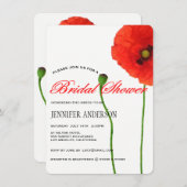赤ユニークポピーフローラシンプルブライダルシャワー 招待状 (正面/裏面)