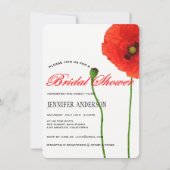 赤ユニークポピーフローラシンプルブライダルシャワー 招待状 (正面)