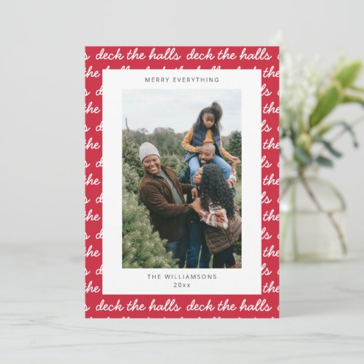 赤ユニークメリークリスマスカスタム家族の写真 シーズンカード (スタンド正面)