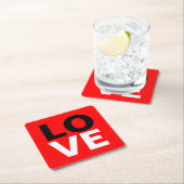 赤ユニーク背景ラブロマンス スクエアペーパーコースター (インサイチュ)