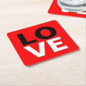 赤ユニーク背景ラブロマンス スクエアペーパーコースター (アングル)