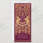 赤ライオ王室のン中世の金ゴールド結婚式の日付を保存 招待状 (正面)