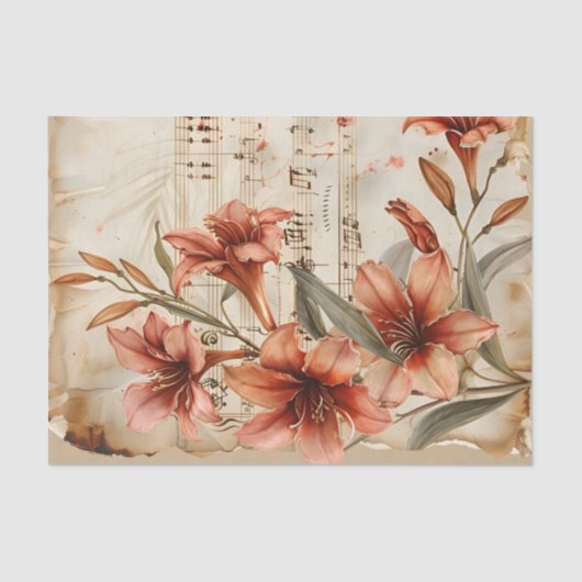 赤ライリーフローラヴィンテージ音楽シートephemera 薄葉紙 (正面)