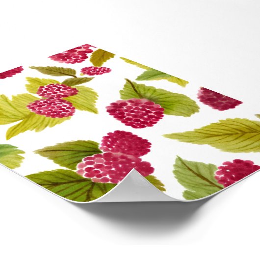 赤ラズベリー水色のフルーツ絵を描 ポスター (角)