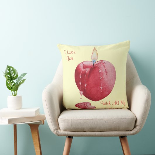 赤ラブハート燃えるキャンドルロマンチックデザイン クッション (椅子)