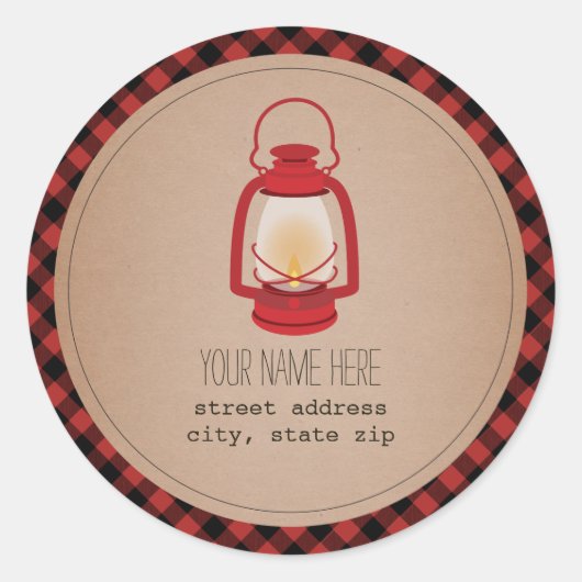 赤ランタンプレイドアドレスのステッカー ラウンドシール (正面)