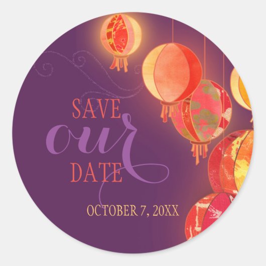 赤ランタン結婚パープル救の日付 ラウンドシール (正面)