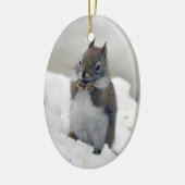 赤リスの青い冬 セラミックオーナメント (左)