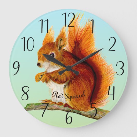 赤リス絵画水彩時計 ラージ壁時計 (正面)