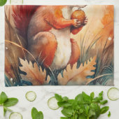 赤リス食べの木の実 キッチンタオル (折り畳み)