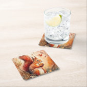 赤リス食べの木の実 スクエアペーパーコースター (インサイチュ)