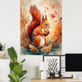 赤リス食べの木の実 ポスター (ホームオフィス)