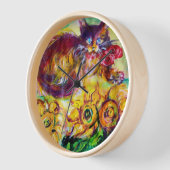 赤リボンとひまわり付き猫 壁時計 (傾斜)