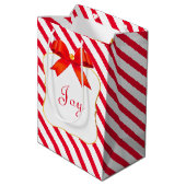 赤リボンと赤ストライプの白 ミディアムペーパーバッグ (裏面アングル)