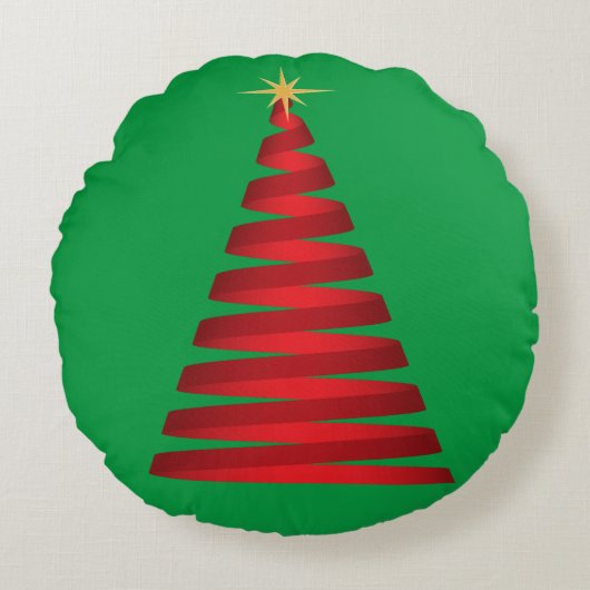赤リボンクリスマスツリー ラウンドクッション (正面)