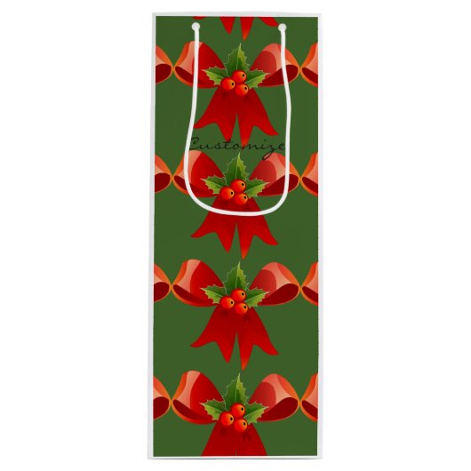 赤リボンボウホリーサンダーコーブグリーン ワインギフトバッグ (正面)