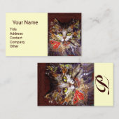 赤リボン付きホワイトブラウン猫ポートレート 名刺 (正面/裏面)