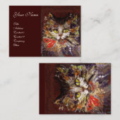 赤リボン付きホワイトブラウン猫ポートレート 名刺 (正面/裏面)