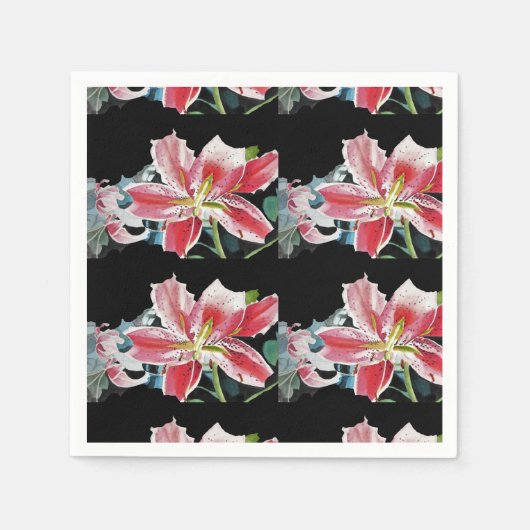 赤リリー シャビー チック フラワーのサーヴィエット ナプキン スタンダードカクテルナプキン (正面)