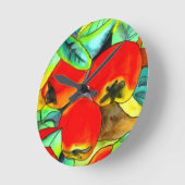 赤リンゴ水彩オリジナル絵画アート ラウンド壁時計 (傾斜)