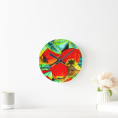 赤リンゴ水彩オリジナル絵画アート ラウンド壁時計 (ホーム)