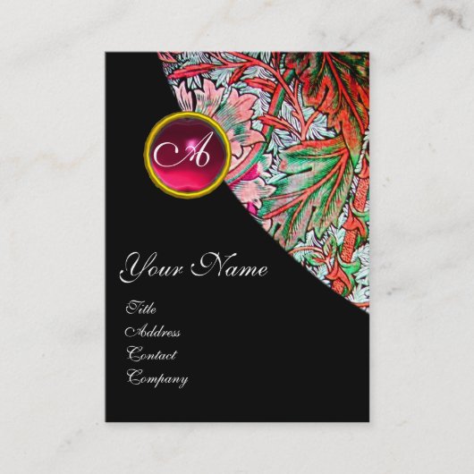 赤ルビーダマスクモノグラム3明るい赤紫色グリーンピンクブルー 名刺 (正面)