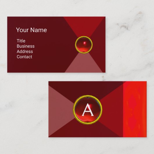 赤ルビー宝石モノグラム抽象芸術幾何学模様 名刺 (正面/裏面)