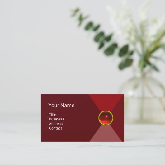 赤ルビー宝石モノグラム抽象芸術幾何学模様 名刺 (スタンド正面)