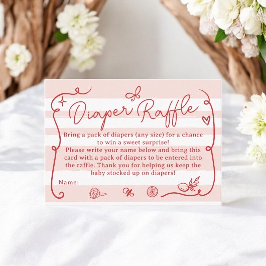 赤レトロかわいいおむつラッフルレモン赤ちゃんシャワー エンクロージャーカード