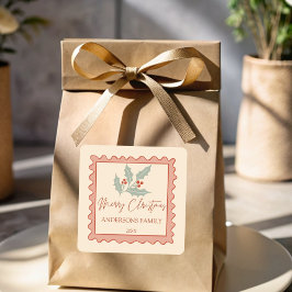 赤レトロなポストスタンプ枠メリークリスマス スクエアシール