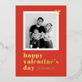赤レトロはっきりしたタイポグラフィ写真バレンタインデー 箔シーズンカード (正面)