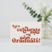 赤レトロインスパイアタイポグラフィ卒業パーティーInv ポストカード (スタンド正面)